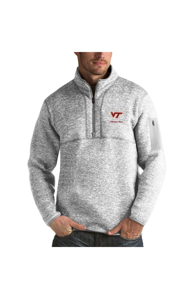 ANTIGUA Men's Antigua Gray Virginia Tech Hokies Fortune Half-Zip Sweatshirt, Main, color, 