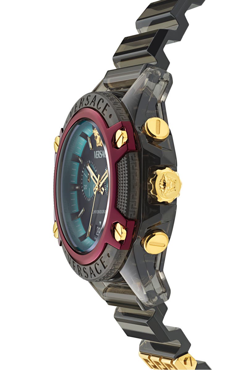 Versace Icon Active Chronograph Silicone Strap Watch, 44mm, Alternate, color, 