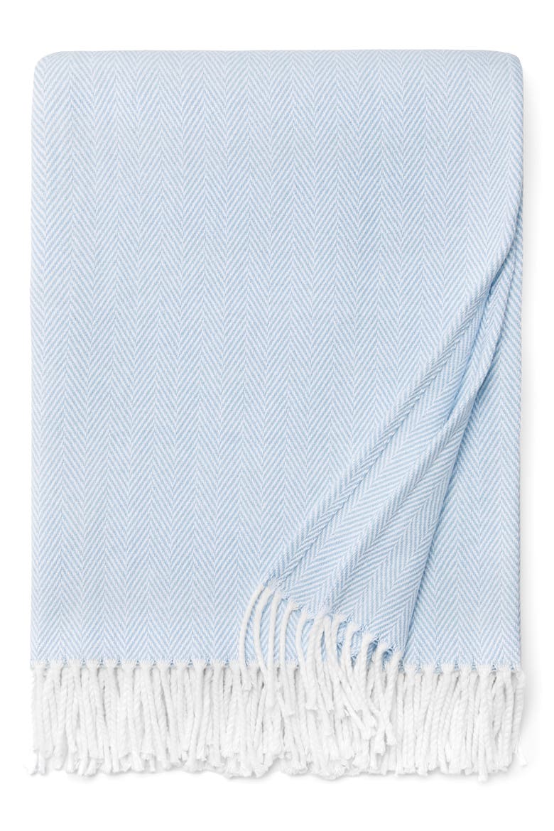 Celine Fringed Herringbone Cotton Throw, Main, color, WHITE/ SEA