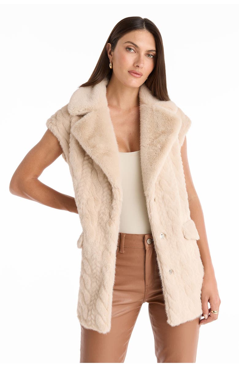 The Noli Shop Leone Cable Knit Faux Fur Vest, Alternate, color, Pearl
