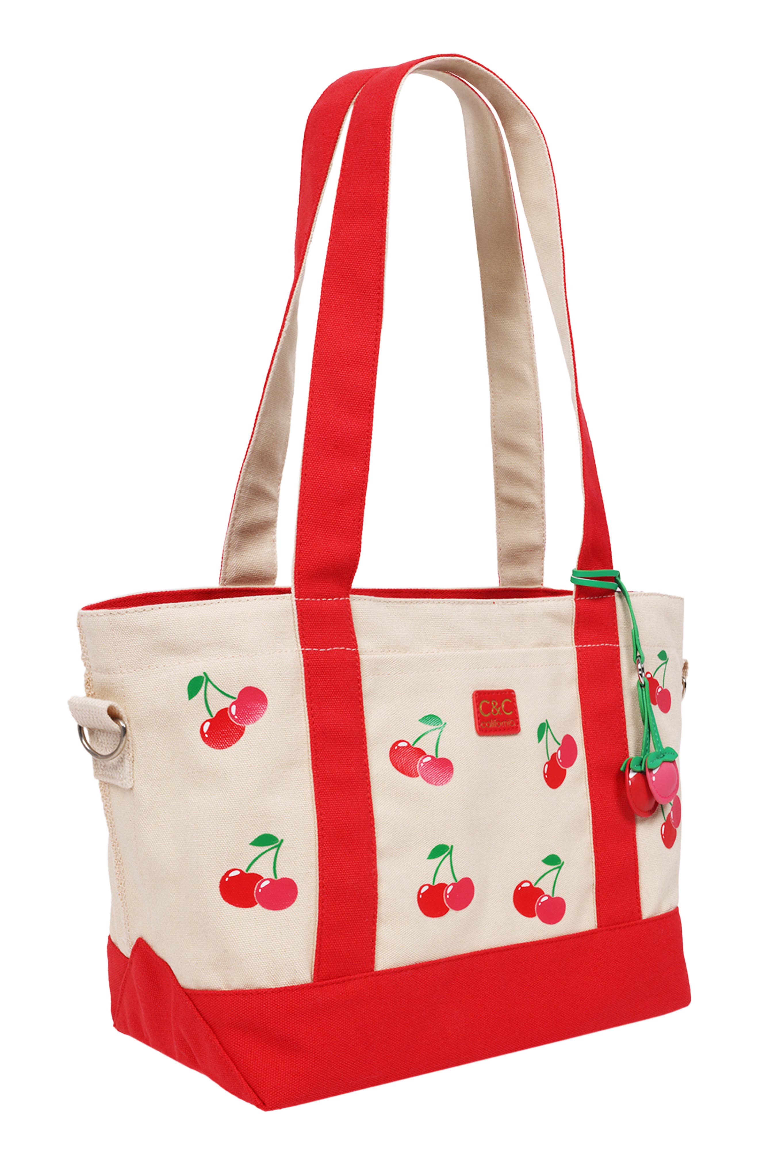 C & C California Cherry Print Tote Bag, Alternate, color, Red