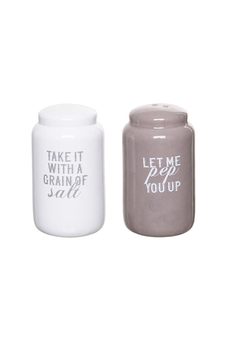 Grain of Salt/Pep You Up Salt and Pepper Shaker Set of 2 Ceramic White, Main, color, White