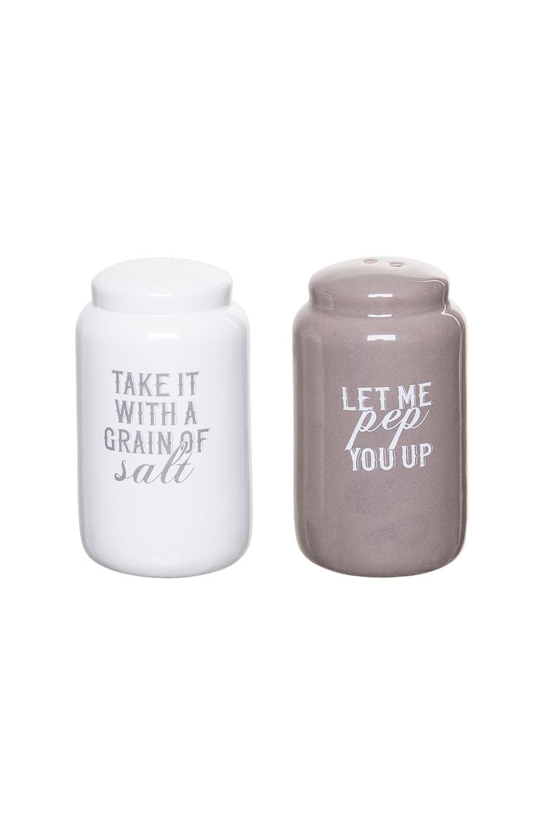 Totalee Gift Grain of Salt/Pep You Up Salt and Pepper Shaker Set of 2 Ceramic White, Main, color,