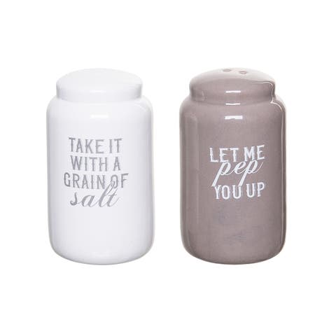Grain of Salt/Pep You Up Salt and Pepper Shaker Set of 2 Ceramic White