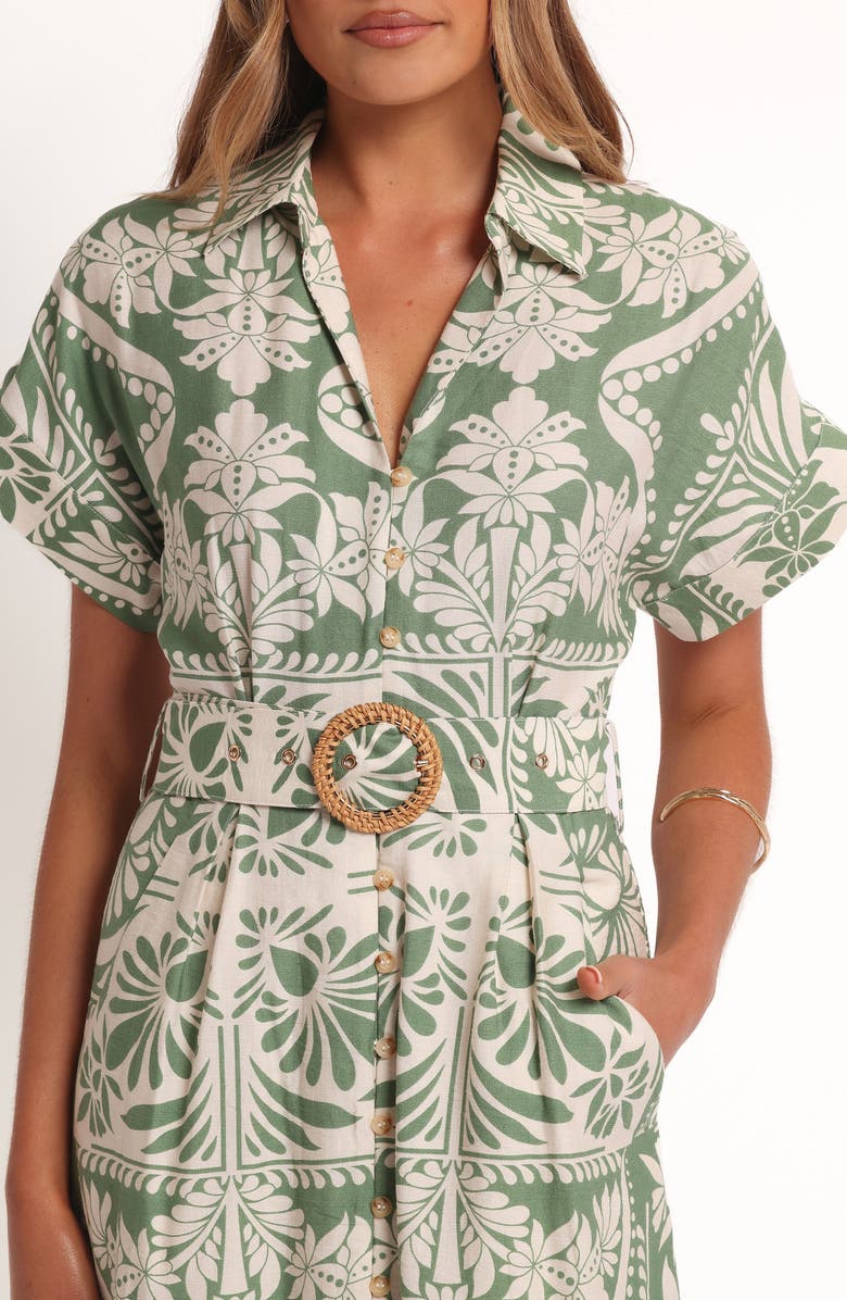 Petal & Pup Preston Print Button-Up Midi Dress, Alternate, color, Green Floral