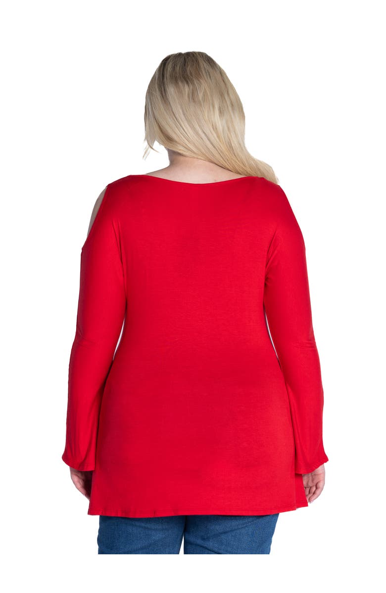 24seven Comfort Apparel Long Sleeve Criss Cross Cold Shoulder Top, Alternate, color, Red