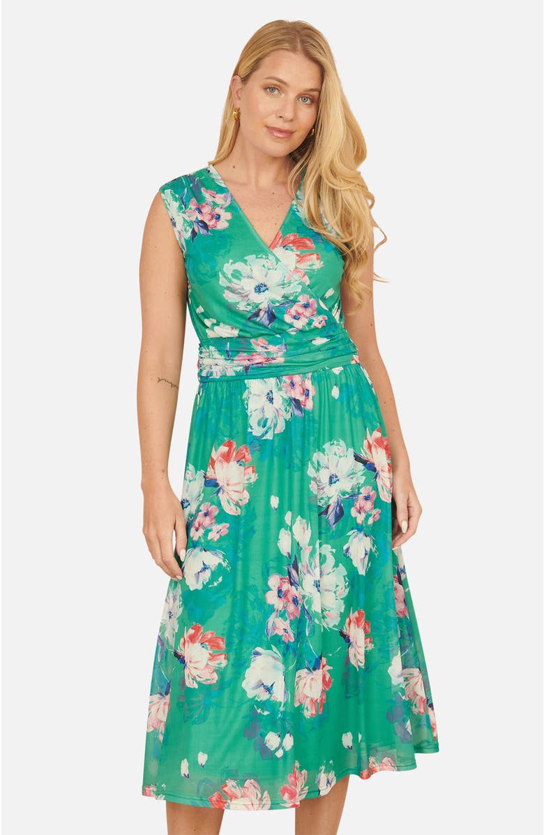 Yumi Blossom Print Stretch Mesh Dress, Alternate, color, Green
