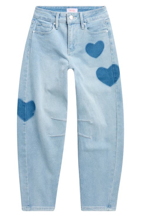 Kids' Heart Patch Barrel Leg Jeans (Big Kid)