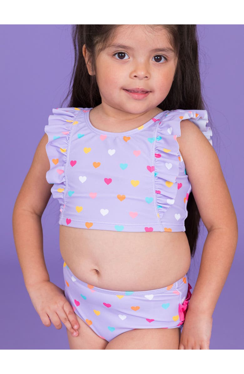 RuffleButts UPF50 Waterfall Tankini, Alternate, color, Lavender Colorful Hearts