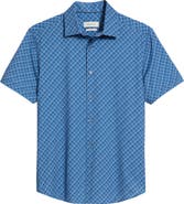Bugatchi Miles OoohCotton® Tartan Print Short Sleeve Button-Up Shirt