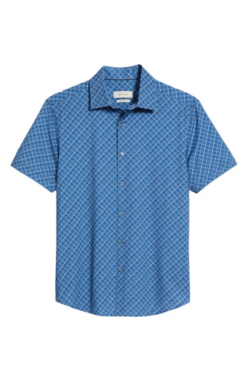 Bugatchi Miles Ooohcotton® Tartan Print Short Sleeve Button-up Shirt In Night Blue