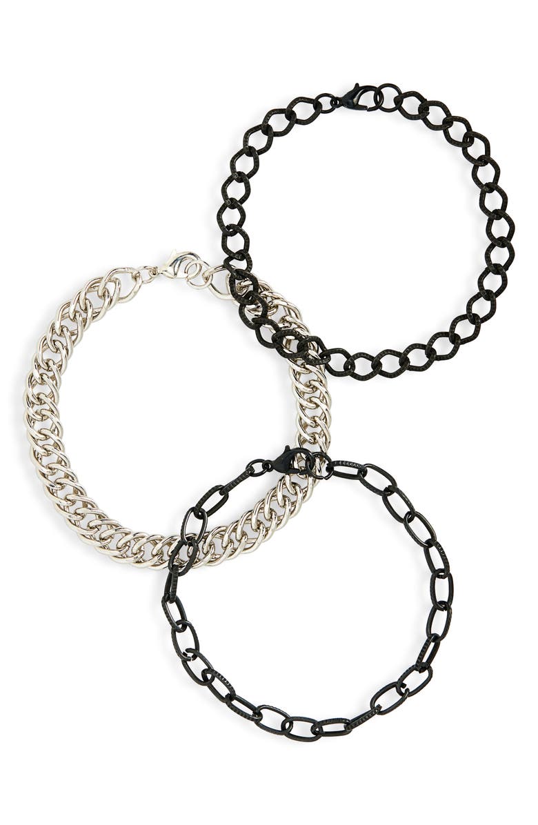 AREA STARS Men's Set of 3 Assorted Chain Bracelets, Main, color, Black