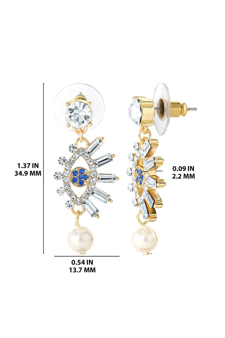 Evil Eye Dangle Earrings with Pearl & Rhinestones, Alternate, color, Gold, silver, blue