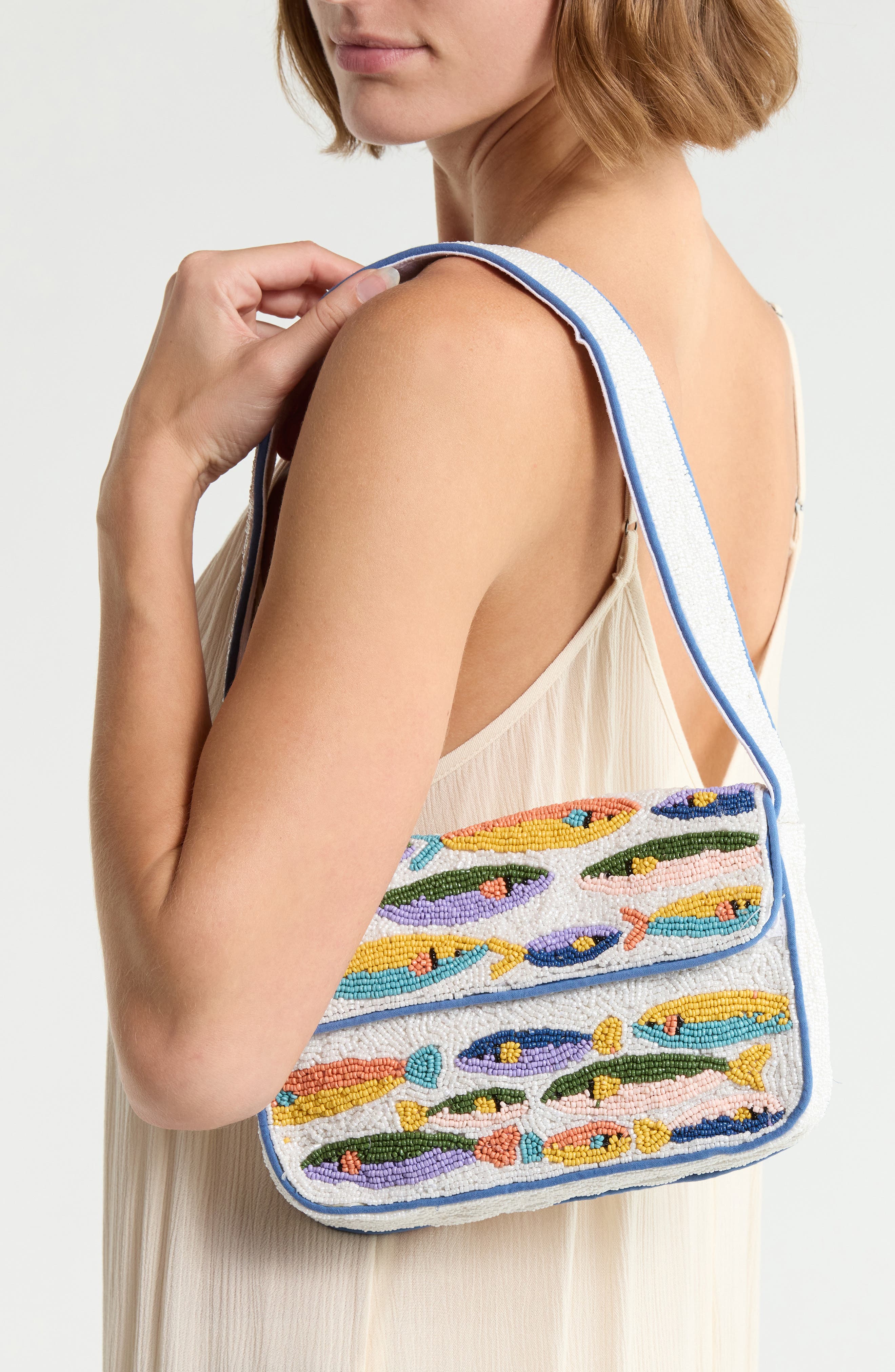 Beaded Sardines Baguette Shoulder Bag, Alternate, color, WHITE MULTI