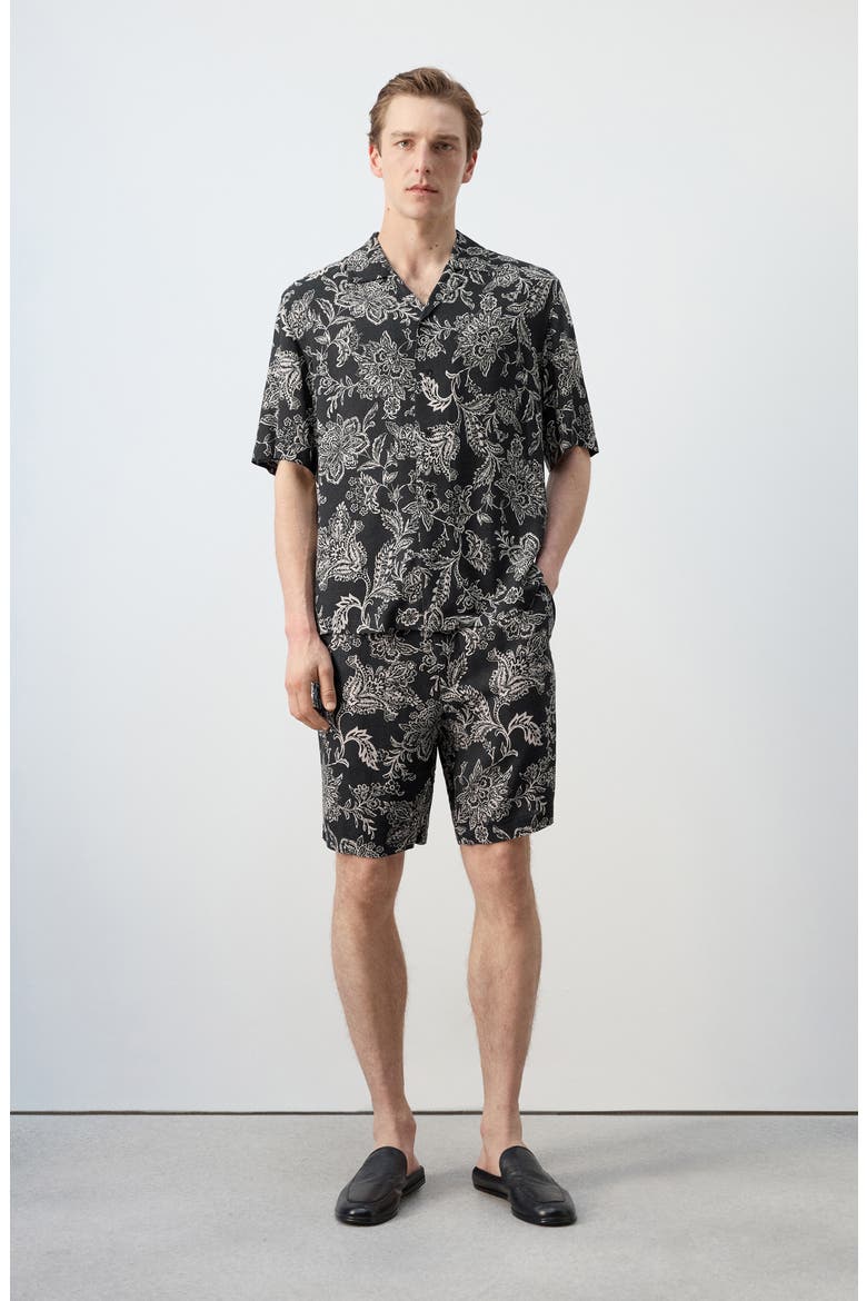 Floral Print Camp Shirt, Alternate, color, BLACK