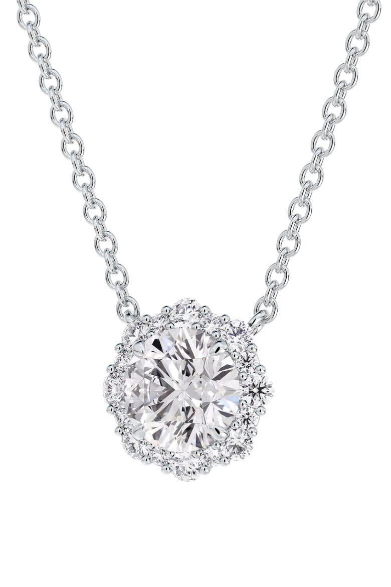 Center of My Universe® Floral Halo Diamond Pendant Necklace, Alternate, color, 18K WHITE GOLD