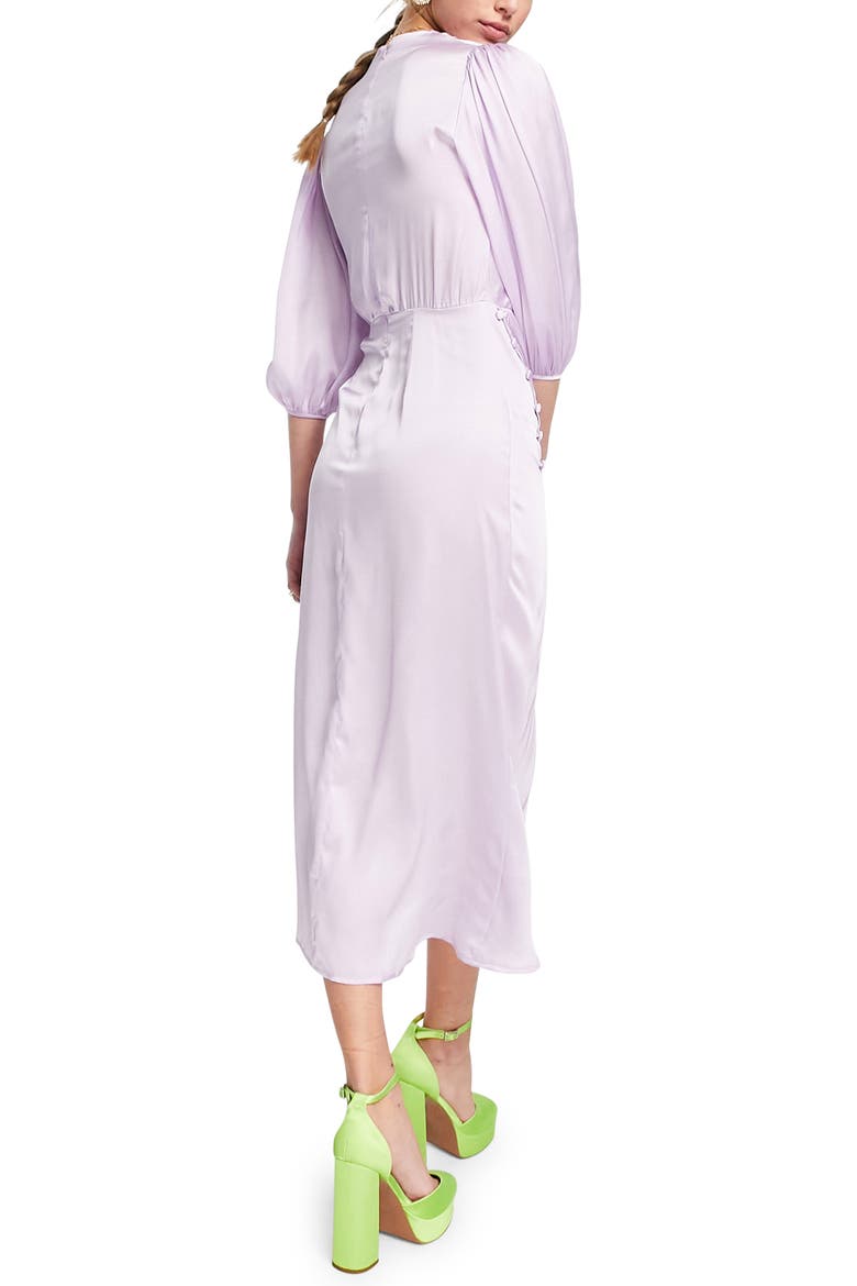 Pleated Cowl Neck Satin Midi Dress, Alternate, color, LILAC