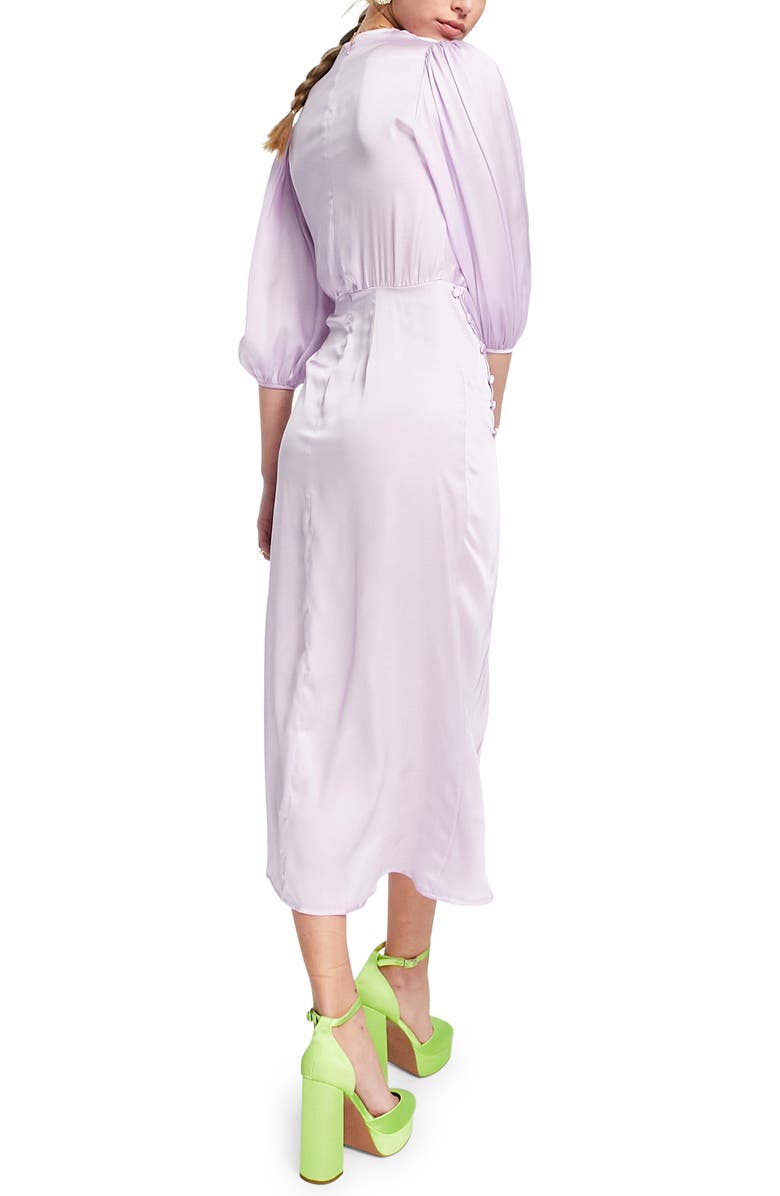 ASOS DESIGN Pleated Cowl Neck Satin Midi Dress, Alternate, color,