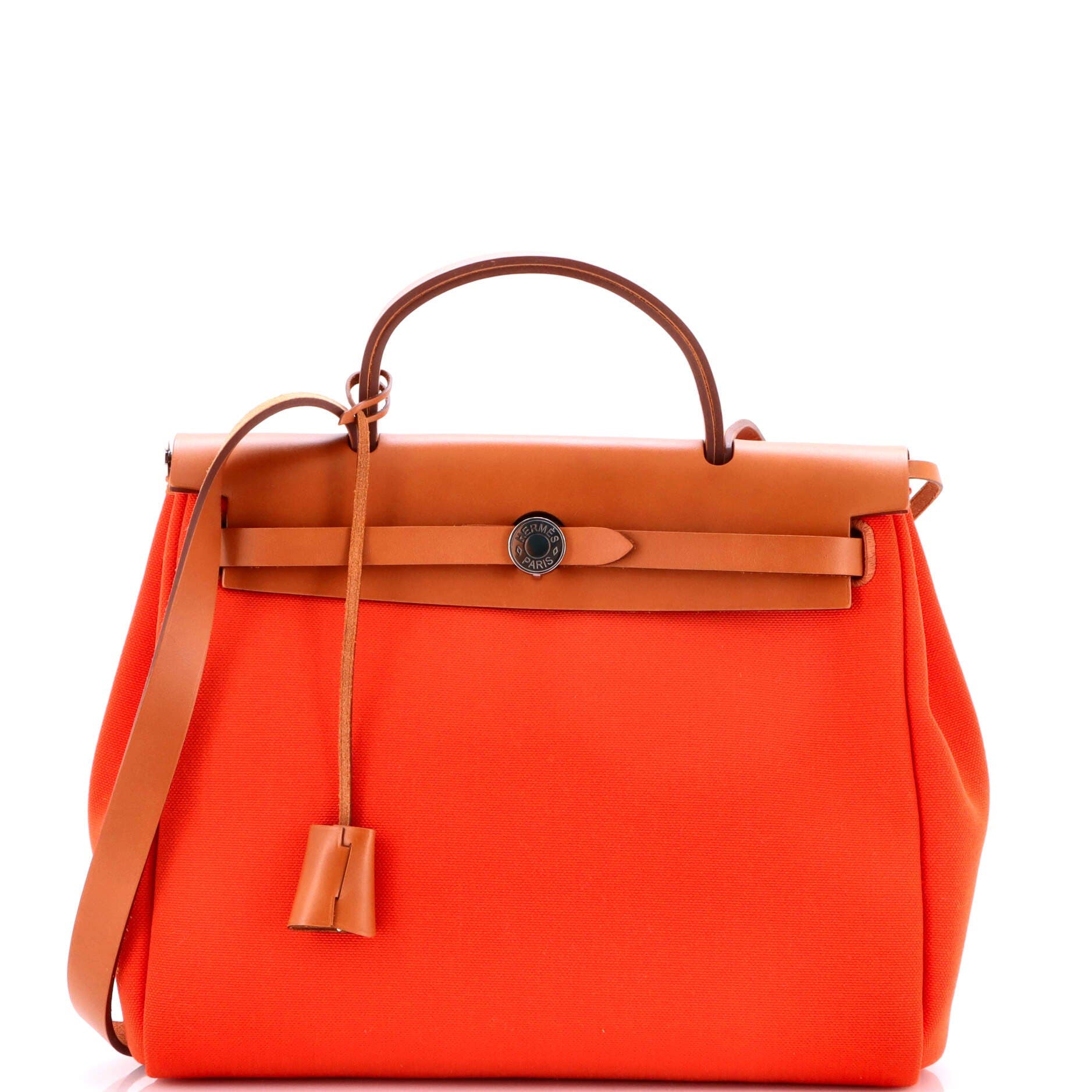 Pre-Owned Hermes Herbag Zip Leather and Toile 31, Main, color, Capucine