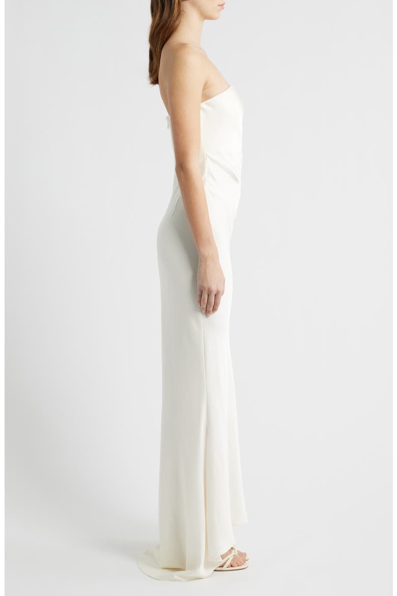 Lucile Strapless Satin Gown with Train, Alternate, color, BONE