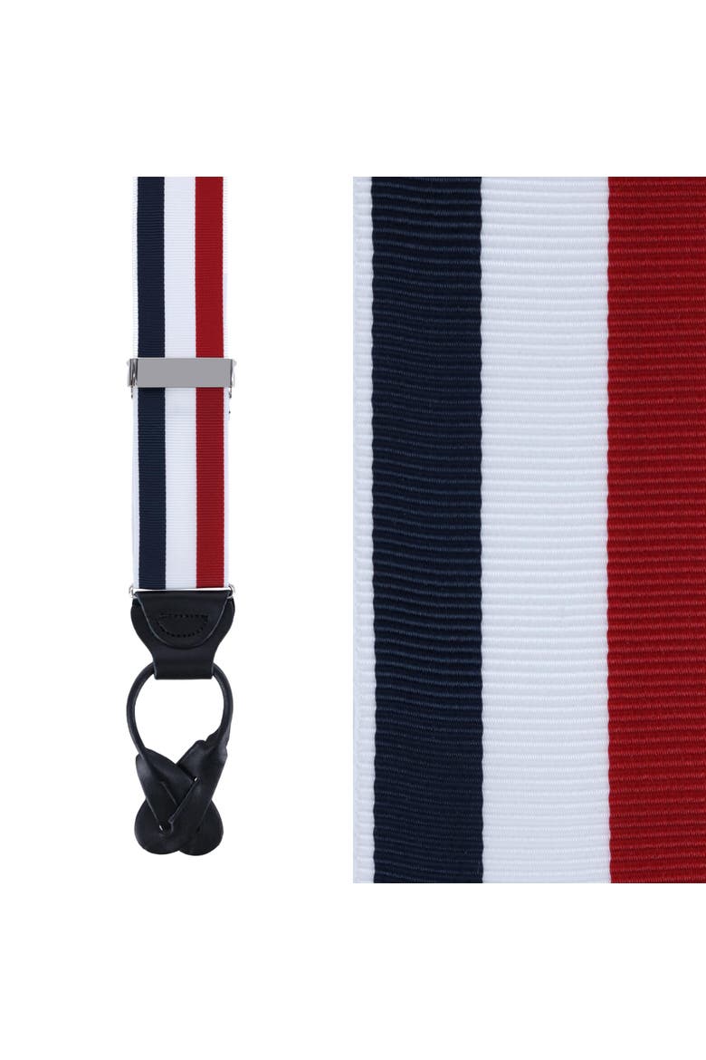 Balint 38MM Striped Non Stretch Grosgrain Ribbon Button End Suspenders, Main, color, Red, White, and Blue