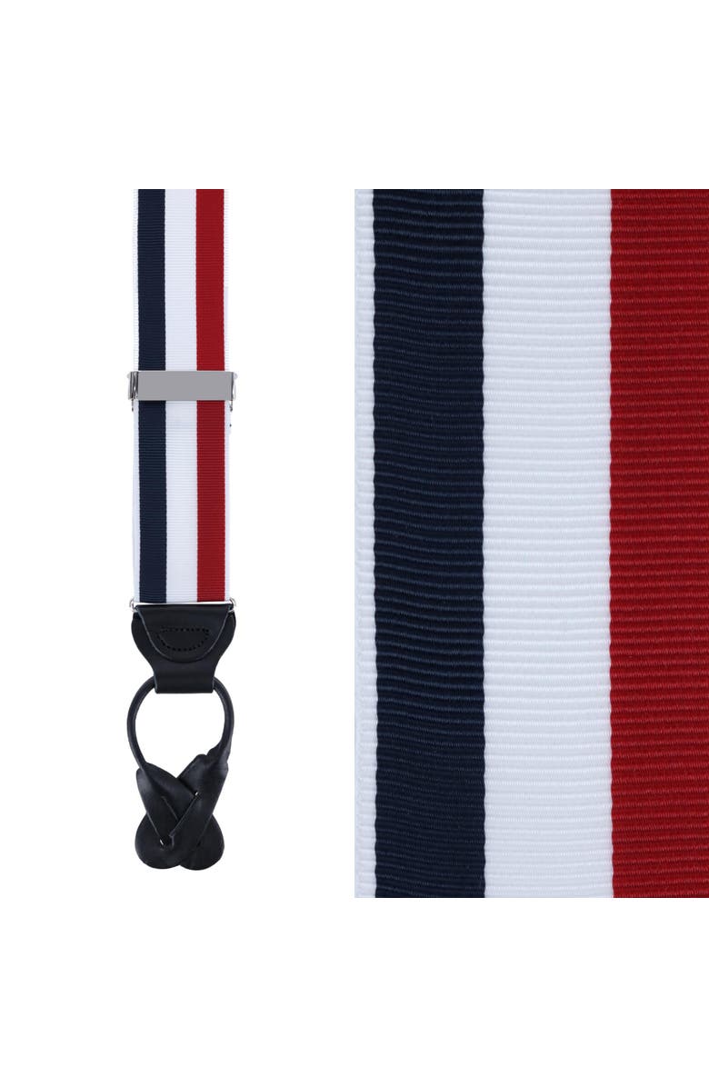 Trafalgar Balint 38MM Striped Non Stretch Grosgrain Ribbon Button End Suspenders, Main, color, Red, White, And Blue