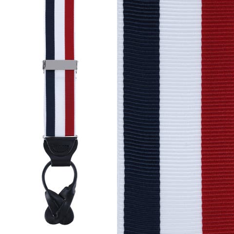 Balint 38MM Striped Non Stretch Grosgrain Ribbon Button End Suspenders (Braces)