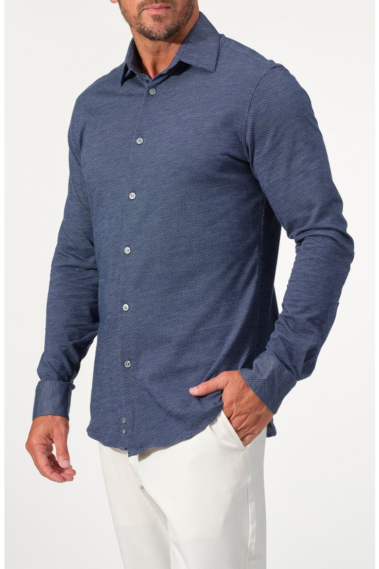 Mini Jacquard Dymanic Comfort Stretch Cotton Long Sleeve Button-Down Shirt, Alternate, color, NAVY