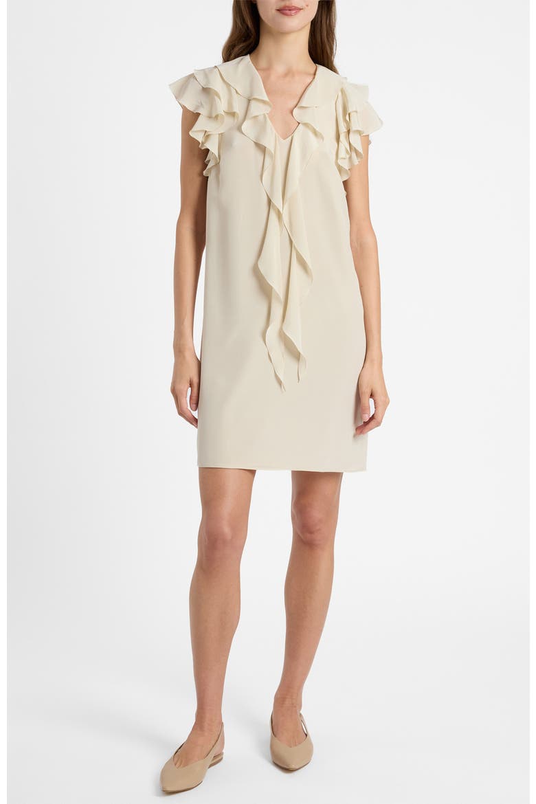 Denise Silk Ruffle Shift Dress, Main, color, Beige