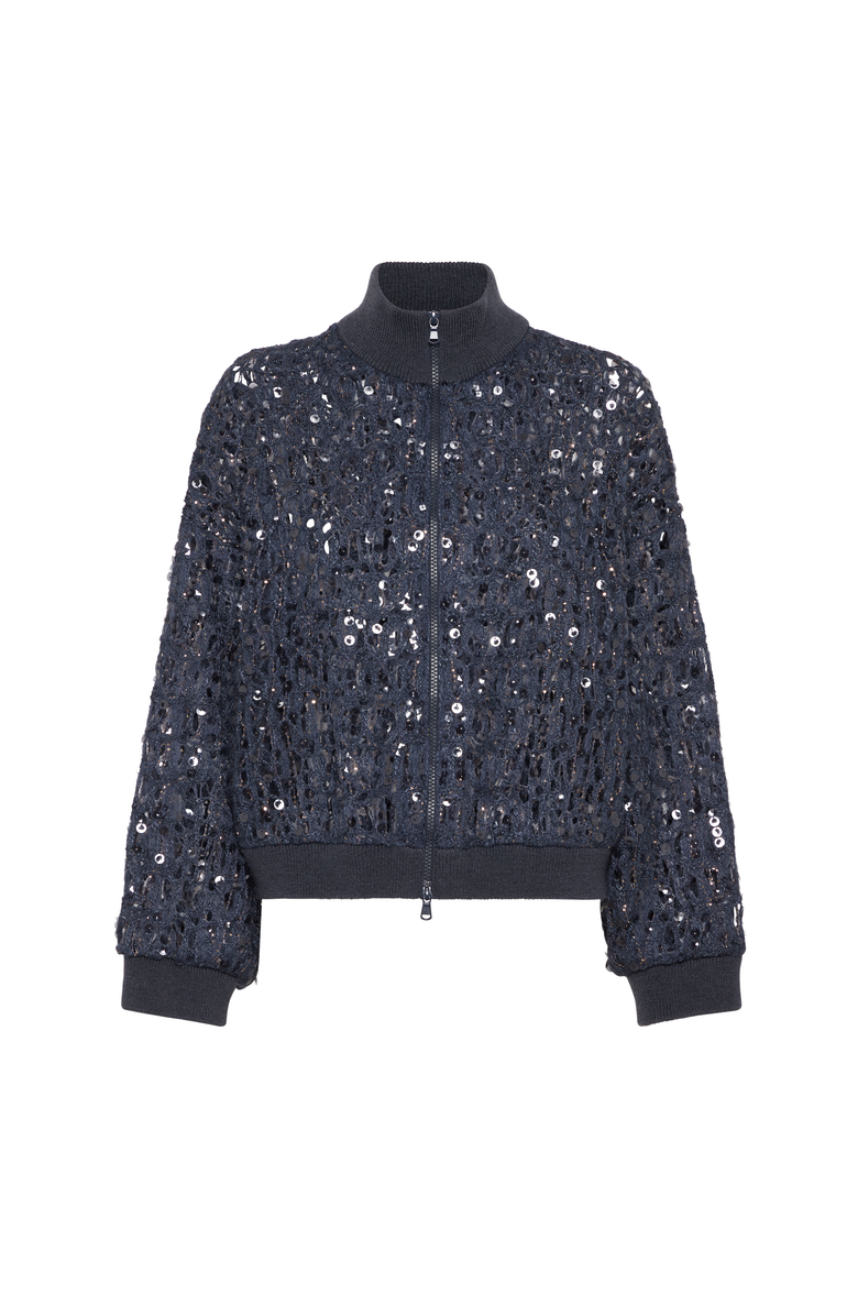 Brunello Cucinelli Dazzling croc embroidery cardigan, Main, color, Navy Blue