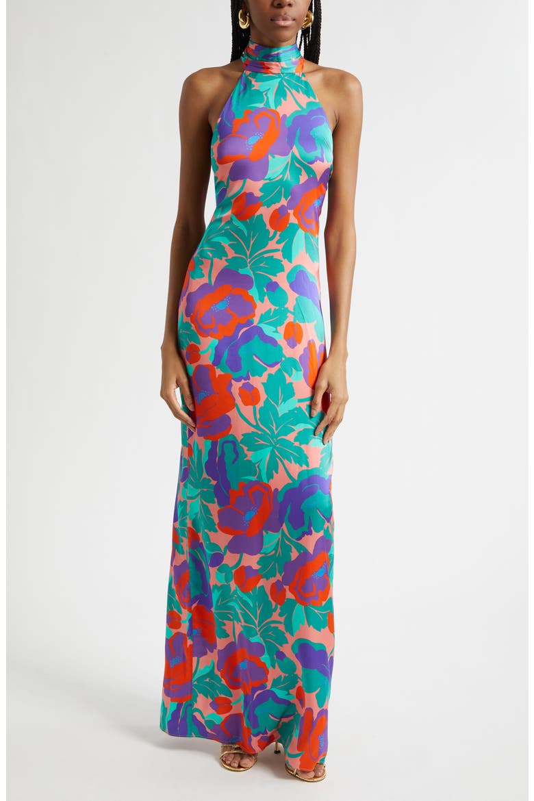 Dahlia Tatiana Halter Neck Gown, Main, color, CORAL FLORAL