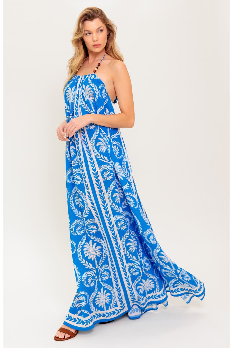 Tropical Print Halter Maxi Dress, Alternate, color, BLUE/ WHITE