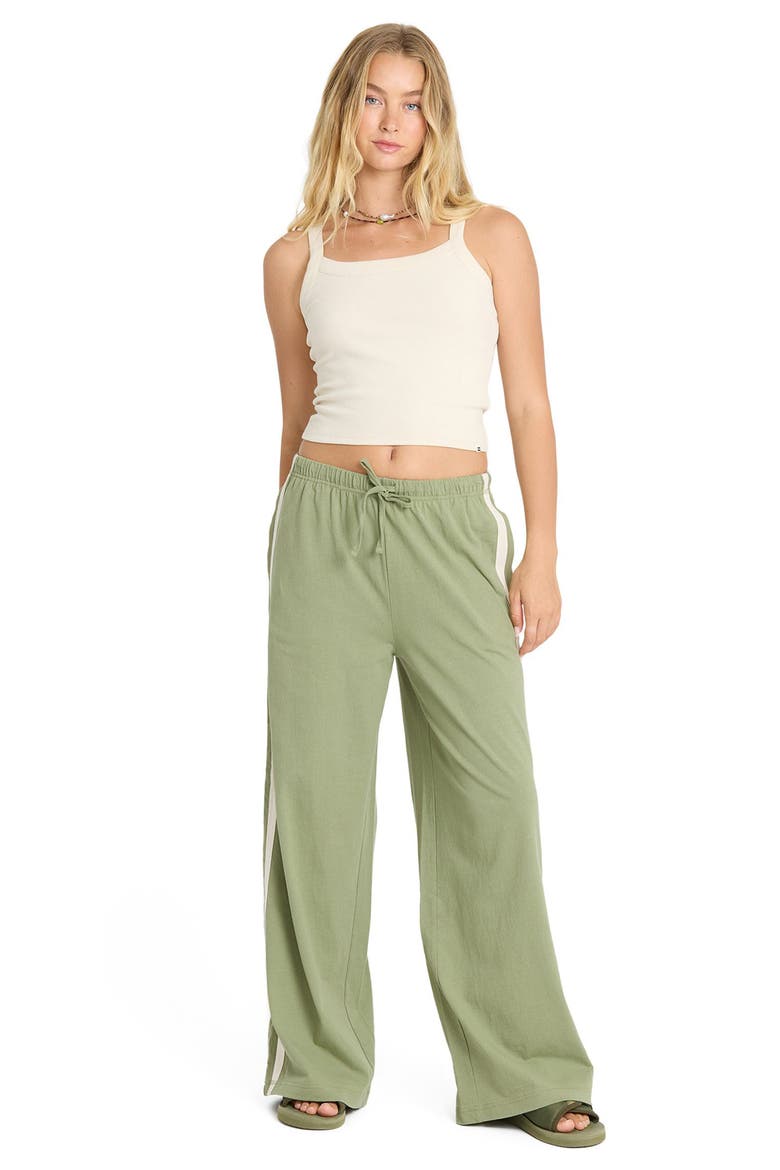 Wave Stamp Side Stripe Wide Leg Cotton Jersey Pants, Alternate, color, ARMY GREEN
