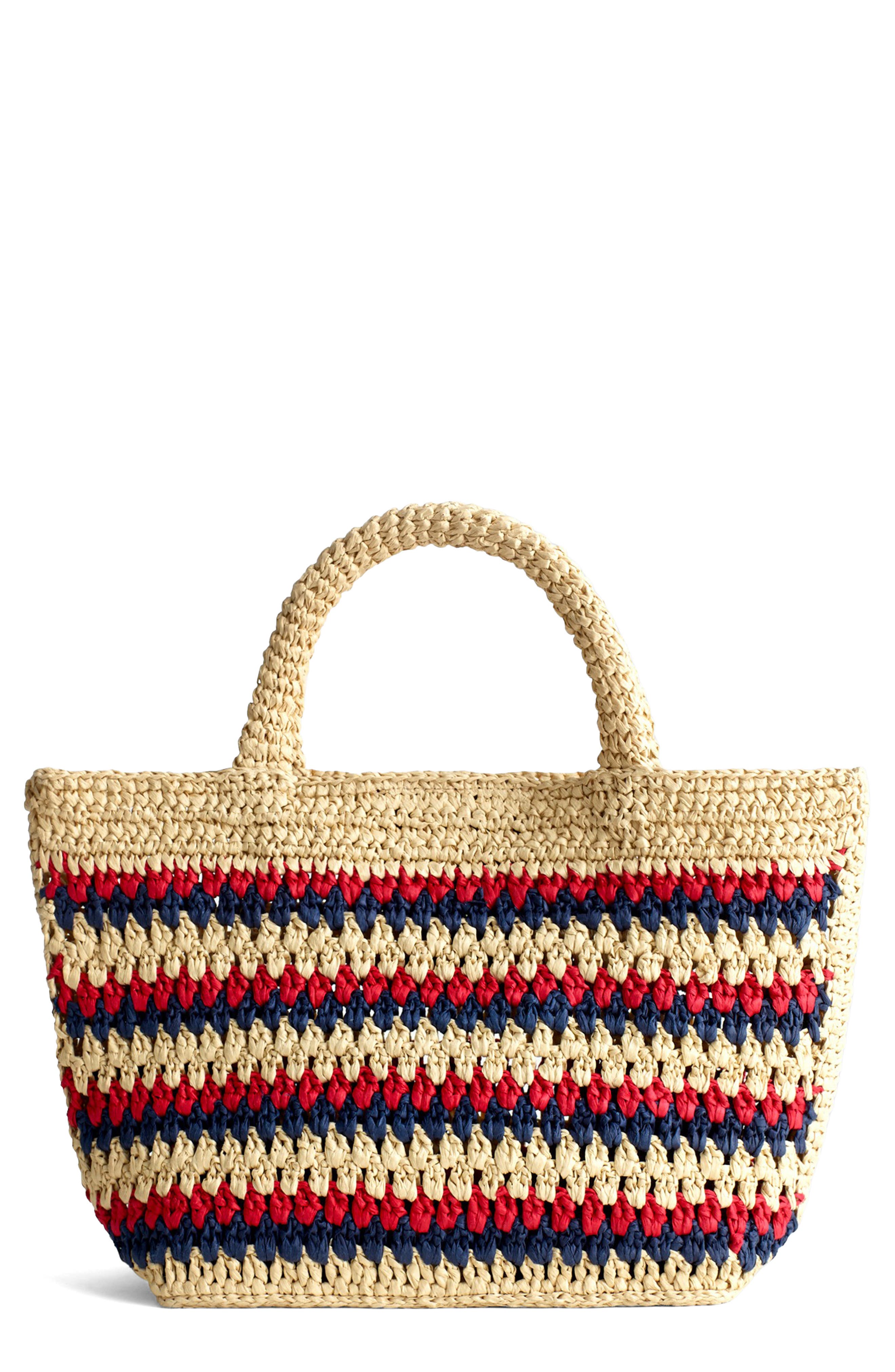 Madewell The Woven Mini Tote, Main, color, Red Navy Stripe