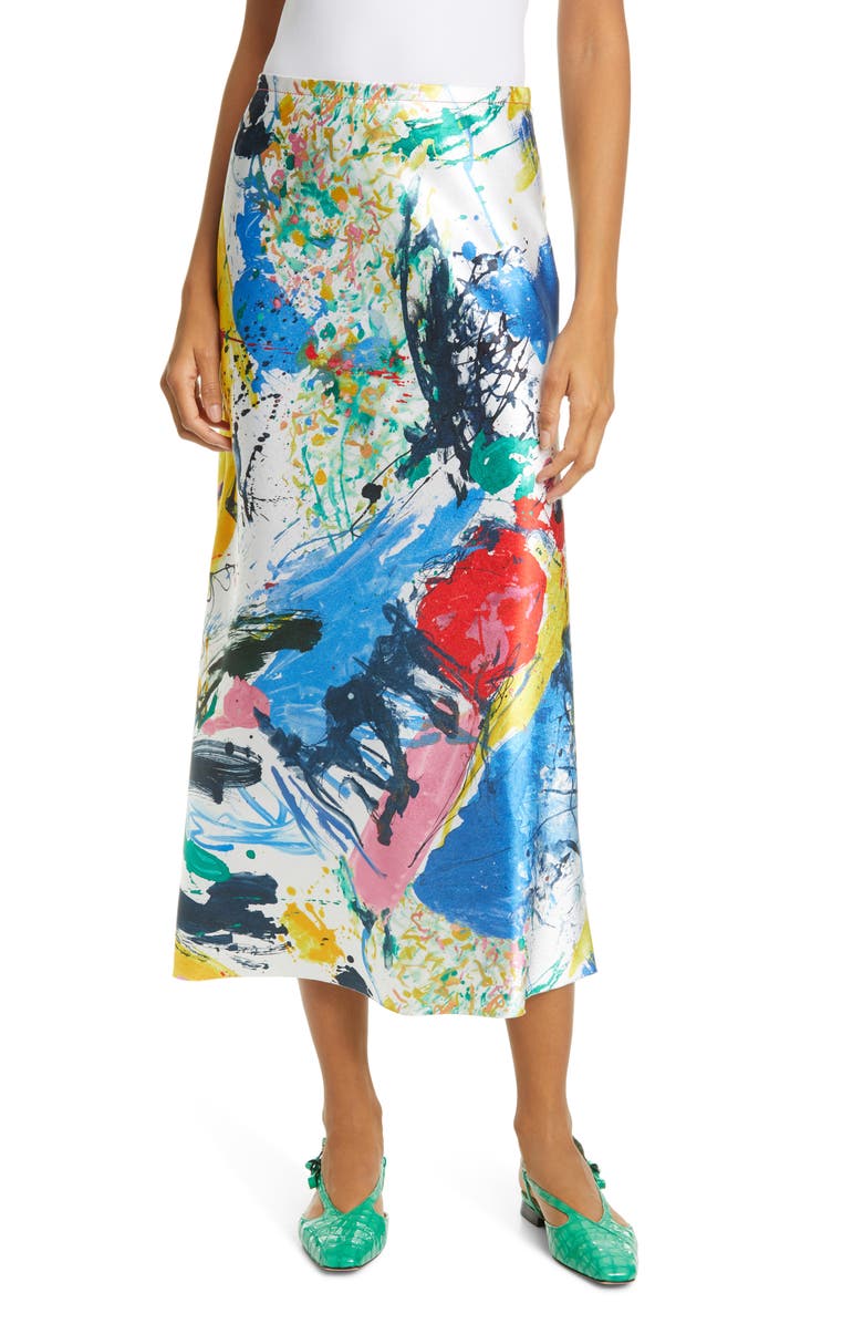 Sies Marjan Paint Print Satin Midi Skirt, Main, color, 