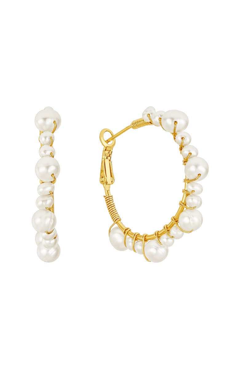 Untamed Petals Marin Pearl Wrapped Hoop Earrings, Main, color, Gold