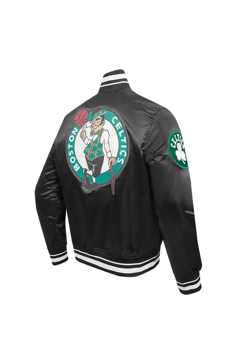PRO STANDARD Men's Pro Standard Black Boston Celtics Script Tail Full-Snap Satin Varsity Jacket, Alternate, color, 