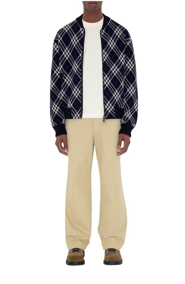 Burberry Check Wool Blend Bomber Jacket, Main, color, Ink Blue