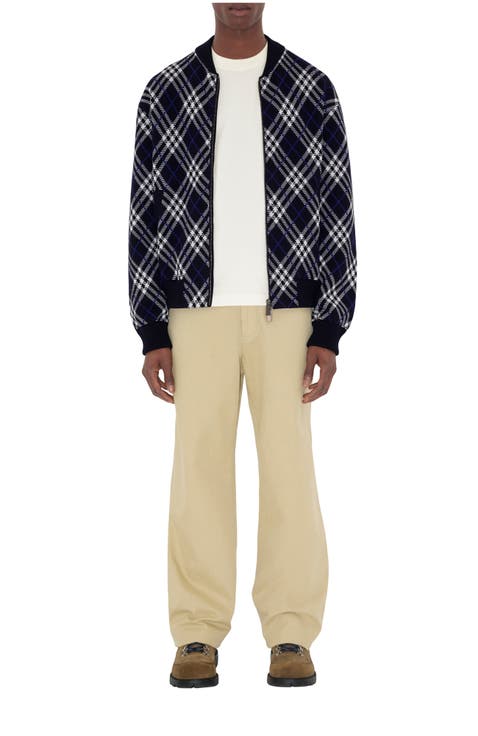 Check Wool Blend Bomber Jacket