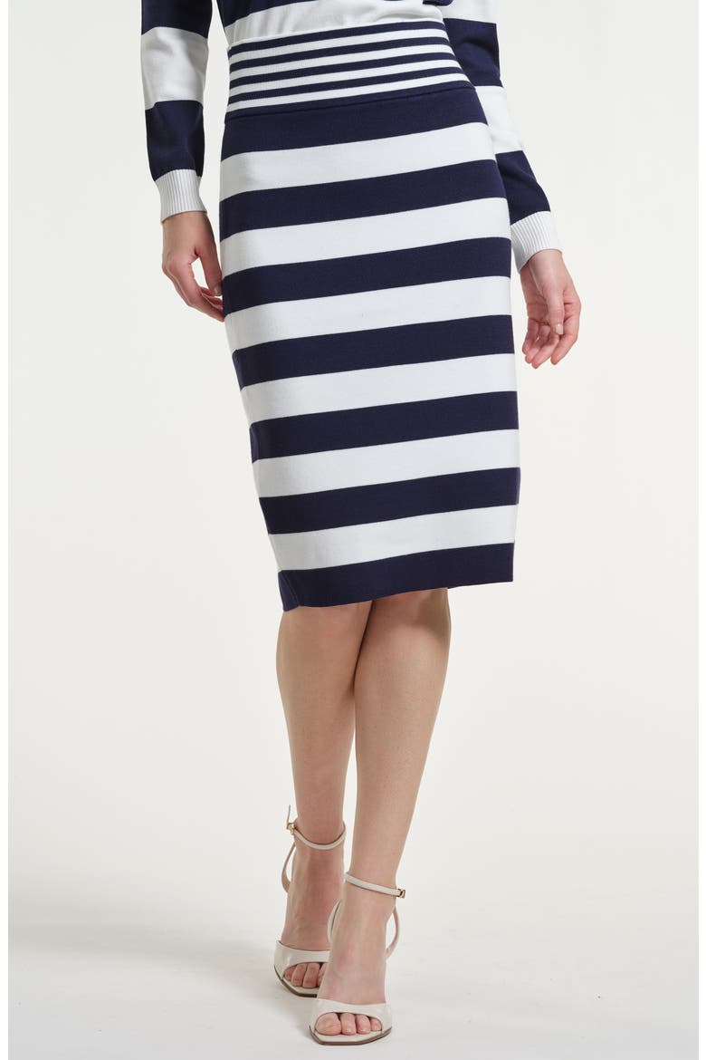Mixed Stripe Knit Skirt, Main, color, NAVY/ WHITE