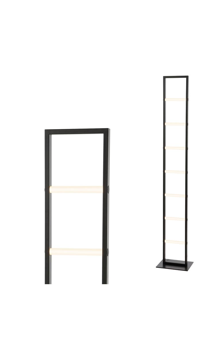 JONATHAN Y Ivan 59.3" Minimalist Modern Iron Ladder Dimmable Integrated LED Floor Lamp, Black, Main, color, Black