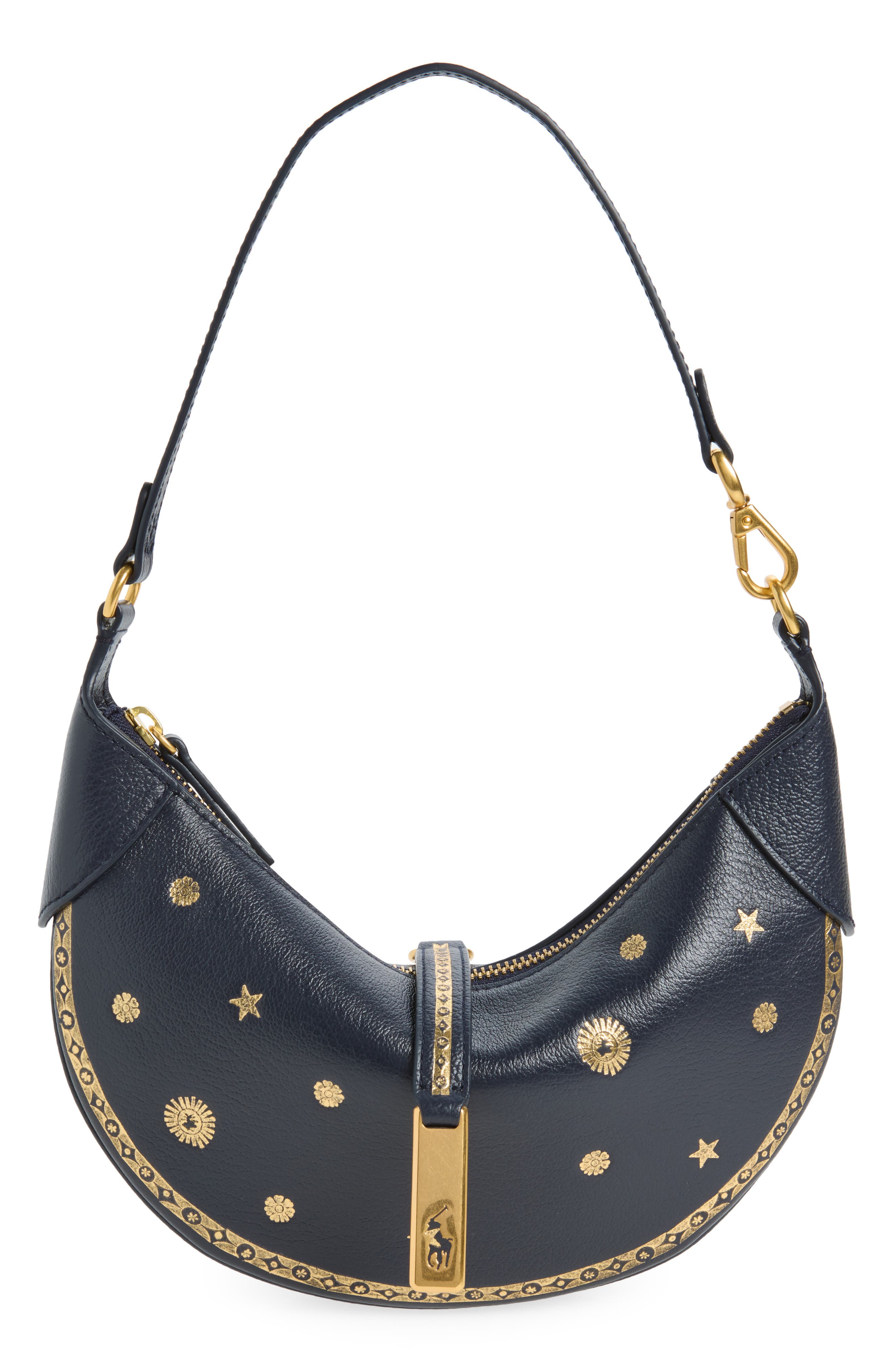 Star Studded Leather Mini Shoulder Bag, Main, color, NAVY