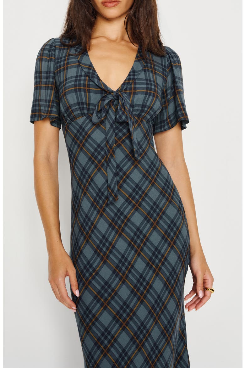 Tyra Plaid Crepe Midi Dress, Alternate, color, SLATE PLAID