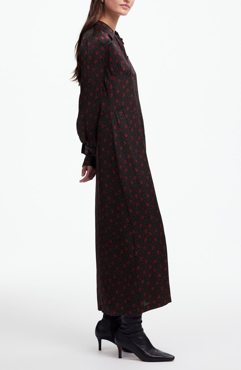 Madewell Floral Long Sleeve Button Front Midi Shirtdress, Alternate, color, Bright Cherry