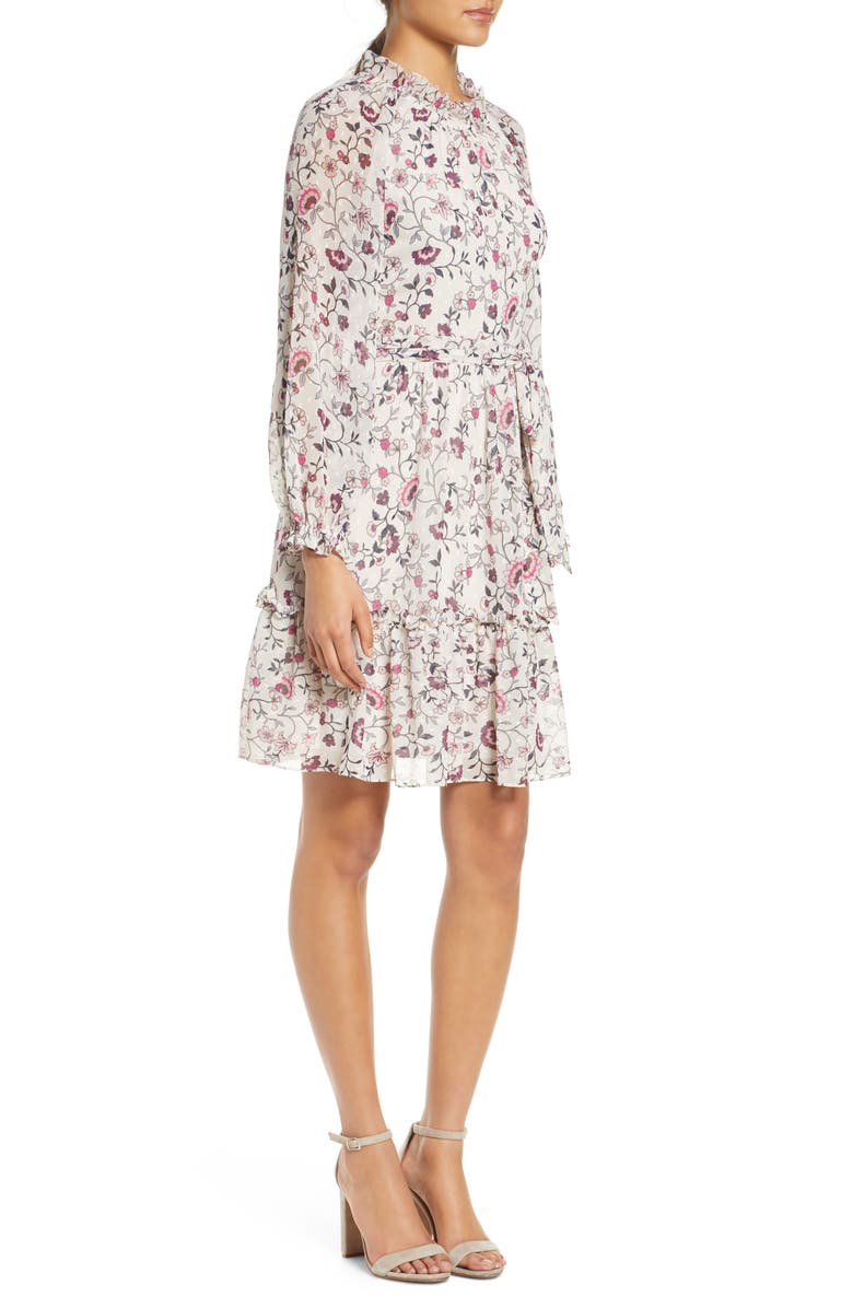 Eliza J Floral Ruffle Long Sleeve Chiffon Dress, Alternate, color,