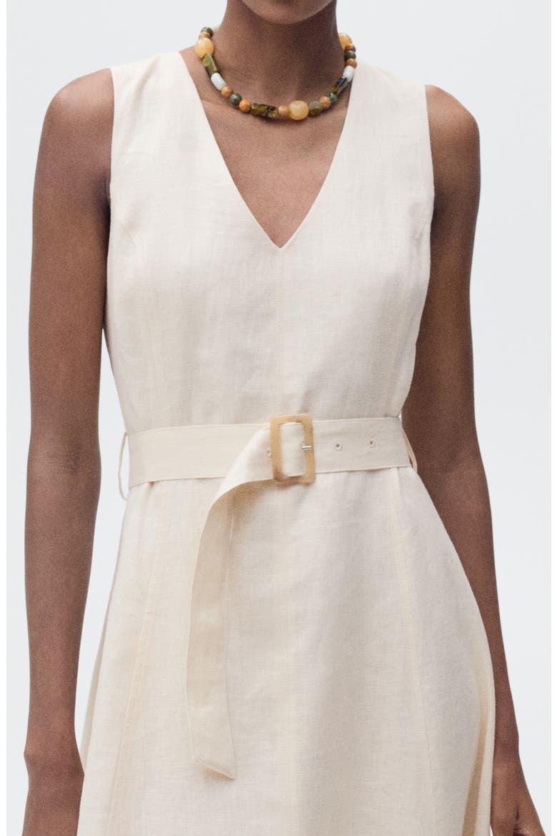 Belted Linen Dress, Alternate, color, BEIGE