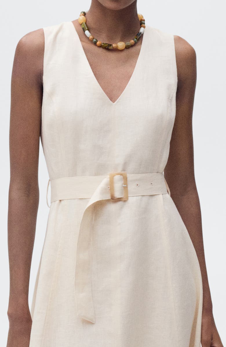MANGO Belted Linen Dress, Alternate, color, Beige