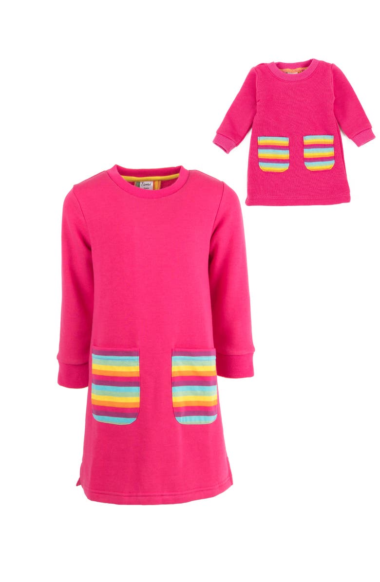 Leveret Girls Sweatshirt Dress with Matching Doll Dress, Alternate, color, Pink