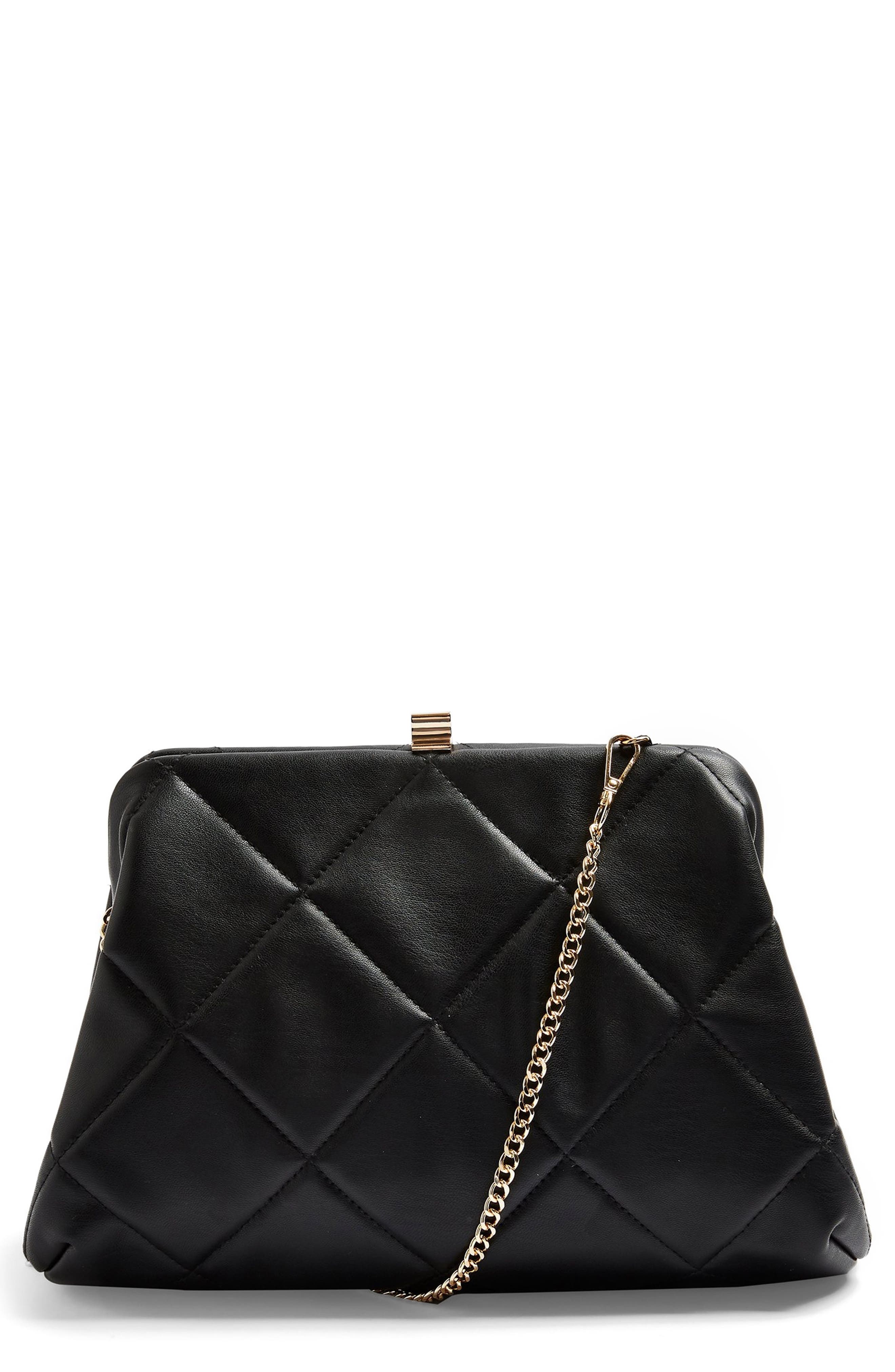 Topshop Quilted Faux Leather Clutch, Main, color, 