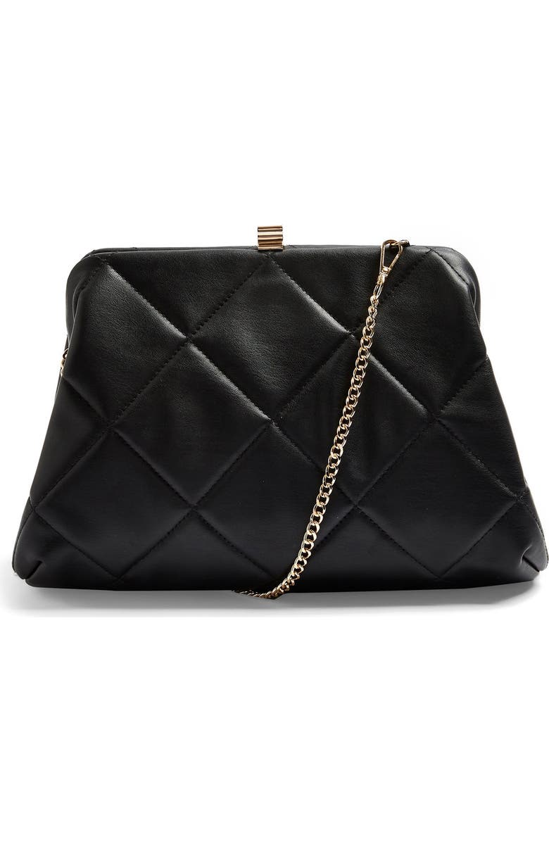 Topshop Quilted Faux Leather Clutch, Main, color,